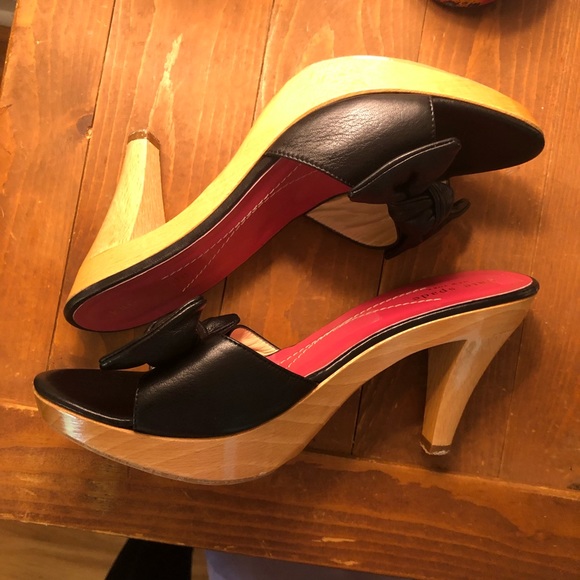 Kate Spade Wood Heel Bow Accent Slides - Size 9 - Picture 6 of 8